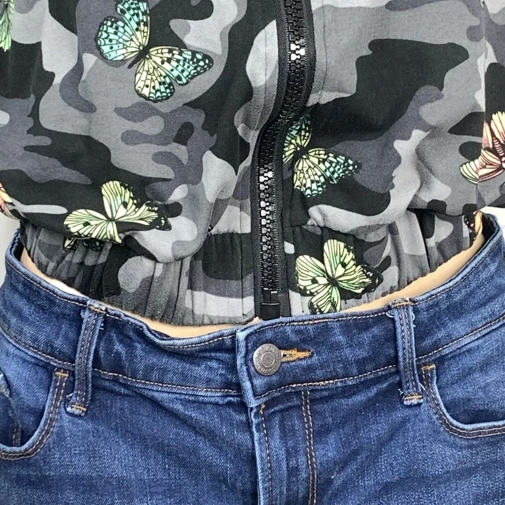 Sommer Ray Hoodie Womens Small Gray Camo & Butterflies Full Zipper Net Sleeves - Picture 3 of 13
